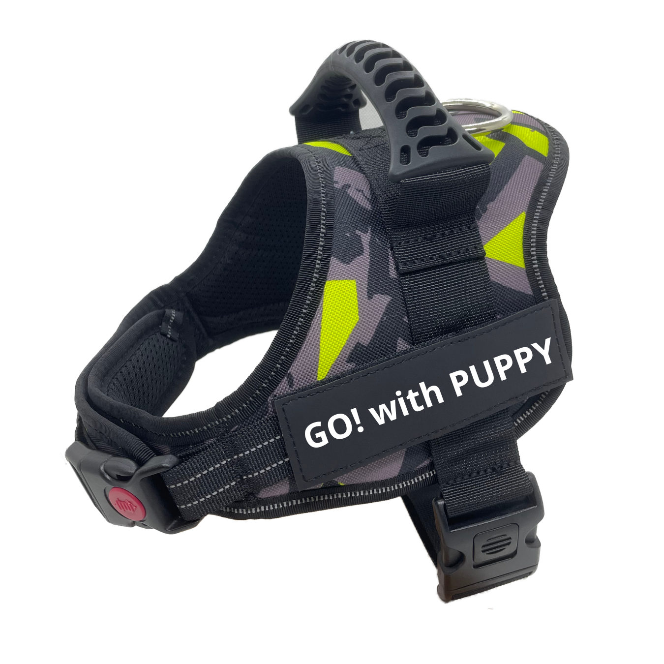 【国内発送 + 2個目半額セール!】GO! with PUPPY 名前入りハーネス 無料カスタム名札ラベル作成 ダブルロック式高性能ハーネス ひっぱり防止トレーニング 首に負担の少ない